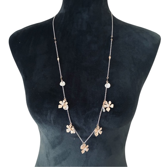 NEW NWT J. Jill Gold Silver Flower Charm Station Long Necklace $49 Retail Tag - Picture 3 of 4